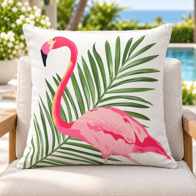 Tropisk Rosa Flamingo Palmblad Kudde (Skapare uppladdad)
