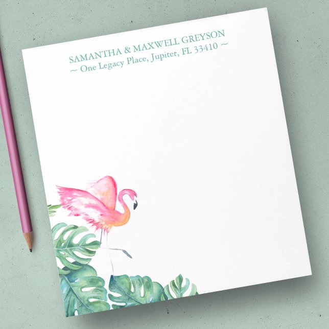 Tropisk Rosa Flamingo Personlig Brevpapper Anteckningsblock (Tropical Pink Flamingo Personalized Stationery Notepad)