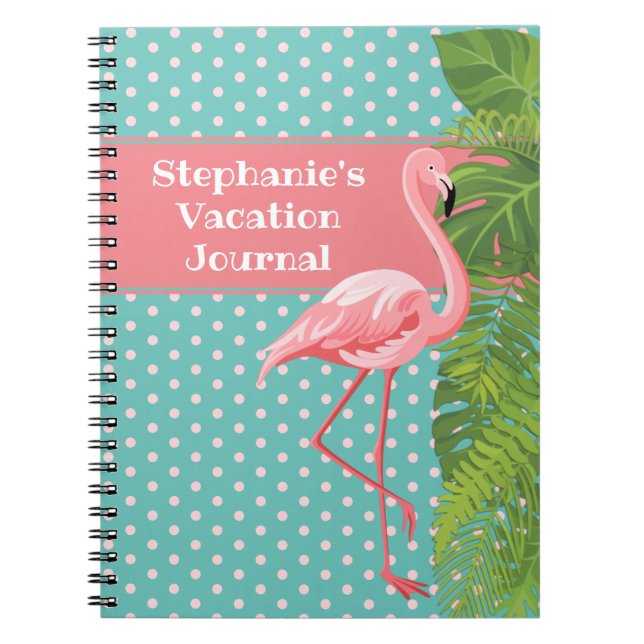 Tropisk Rosa Flamingo Polka-dot Vacation Journal Anteckningsbok (Framsidan)