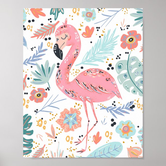Tropisk Rosa Flamingo Poster (Framsidan)