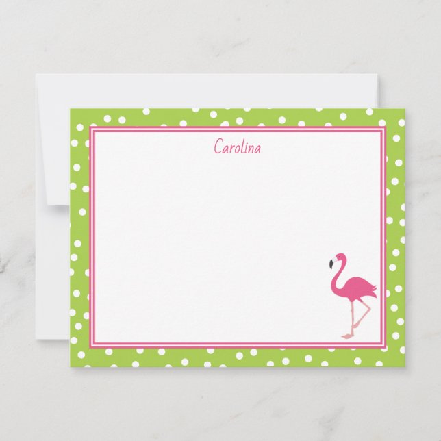 Tropisk Rosa Flamingo Prickar Limegrön Anteckningskort (Framsida)