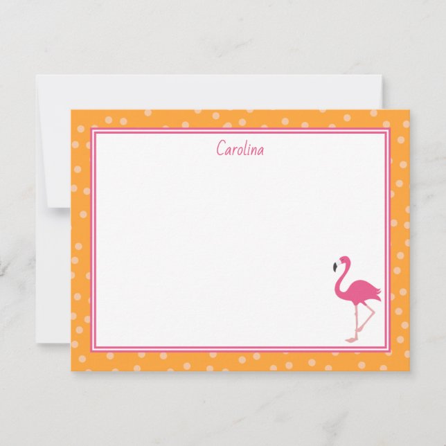 Tropisk Rosa Flamingo Prickar Orange Notkort Anteckningskort (Framsida)