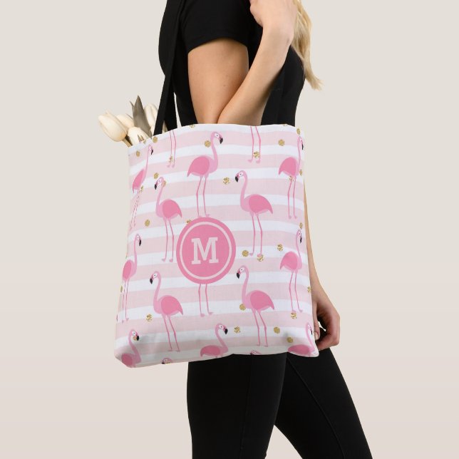 Tropisk Rosa Flamingo Rand Monogram Tygkasse (Närbild)