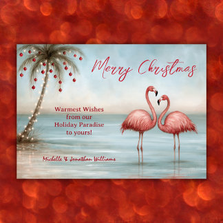 Tropisk Rosa Flamingo Strand Jul Julkort