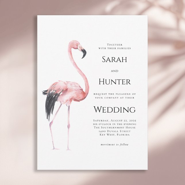Tropisk Rosa Flamingo Strandbröllop Inbjudningar (Available in both printed and instant download digital formats.)