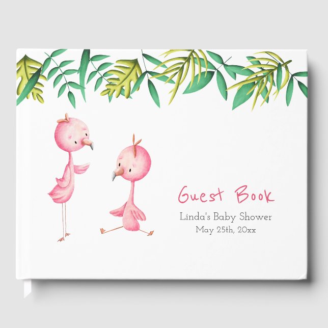 Tropisk Rosa Flamingo Tropical Baby Shower Gästböcker (Framsida)