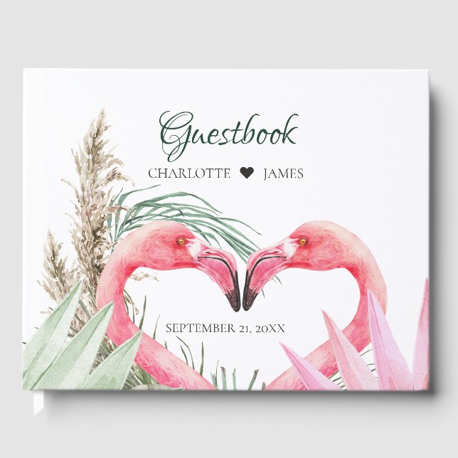 Tropisk Rosa Flamingos Bröllop Gästböcker (Framsida)