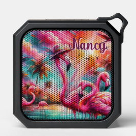 Tropisk Rosa Flamingos Handflatan Träd Personlig