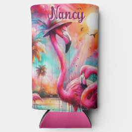 Tropisk Rosa Flamingos Handflatan Träd Personlig