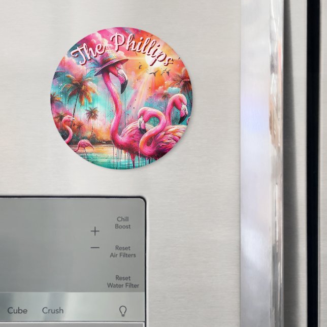Tropisk Rosa Flamingos Handflatan Träd Personlig Magnet (In Situ (Fridge))