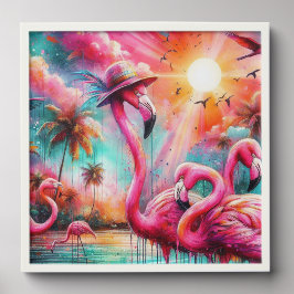 Tropisk Rosa Flamingos Handflatan Träd Sol Flaming