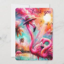 Tropisk Rosa Flamingos Handflatan Träd Sol Flaming Tack Kort