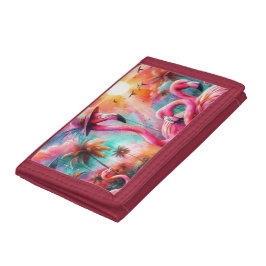 Tropisk Rosa Flamingos Handflatan Träd Sol Vatten 