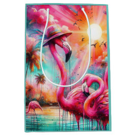 Tropisk Rosa Flamingos Handflatan Träd Sol Vatten