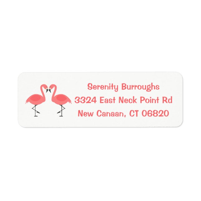 Tropisk Rosa Flamingos Kärlek - Bröllop Beach Luau Returadress Etikett (Framsidan)