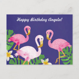Tropisk Rosa Flamingos på Lila Vykort