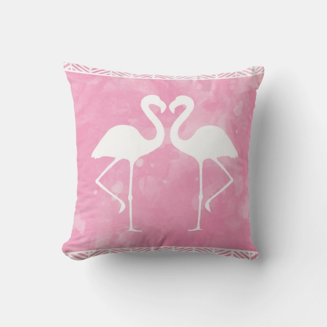 Tropisk rosa FlamingovattenfärgSilhouette Kudde (Framsida)