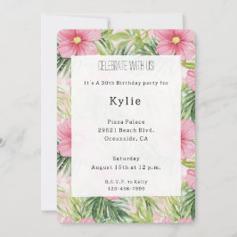 Tropisk Rosa Flowers Birthday Inbjudningar