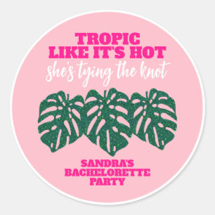 Tropisk Rosa Glitter Monstera Möhippa Runt Klistermärke