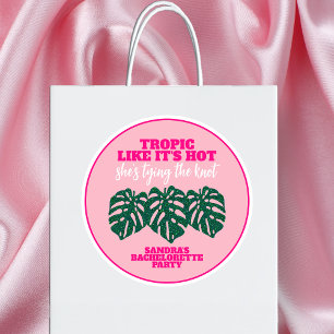 Tropisk Rosa Glitter Monstera Möhippa Runt Klistermärke