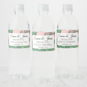 Tropisk Rosa Greenery Beach Wedding Tack Vattenflaskor Etikett