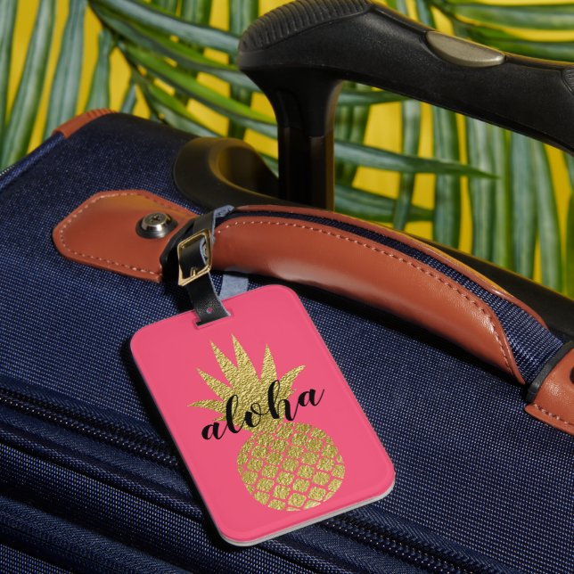 Tropisk Rosa Guld Aloha Ananas Bagagebricka (Framsida Insitu 1)