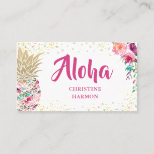 Tropisk rosa guld- ananasblommigtvisitkort visitkort