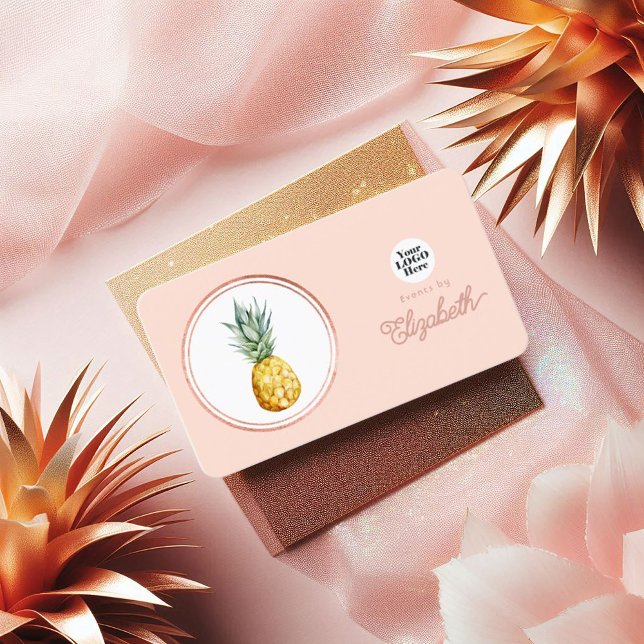 Tropisk Rosa Guld och Rosenskär Evenemangsplanerar Visitkort (Tropical Rose Gold and Blush Pink Event Planner Business Card)