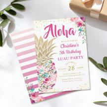 Tropisk Rosa Guld Pineapple Blommigt Luau Birthday