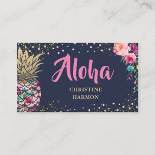 Tropisk Rosa Guld Pineapple-Blommigten Blå marinbl Visitkort