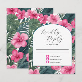 Tropisk Rosa Helgdag Blommigt Bröllop OSA Kort