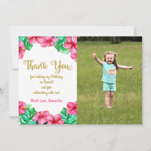 Tropisk Rosa Hibiscus Birthday Photo Tack Kort