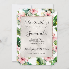 Tropisk Rosa Hibiscus Blommigt Inbjudningar