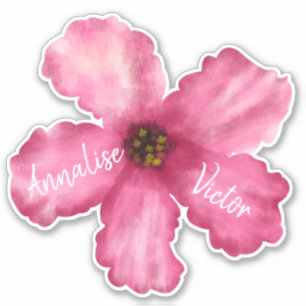 Tropisk Rosa Hibiscus Couppes Namn Bröllop Klistermärken