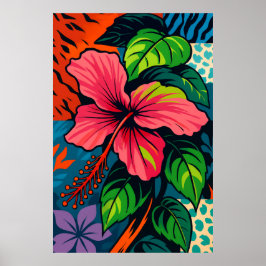Tropisk Rosa Hibiscus Flower Art Poster