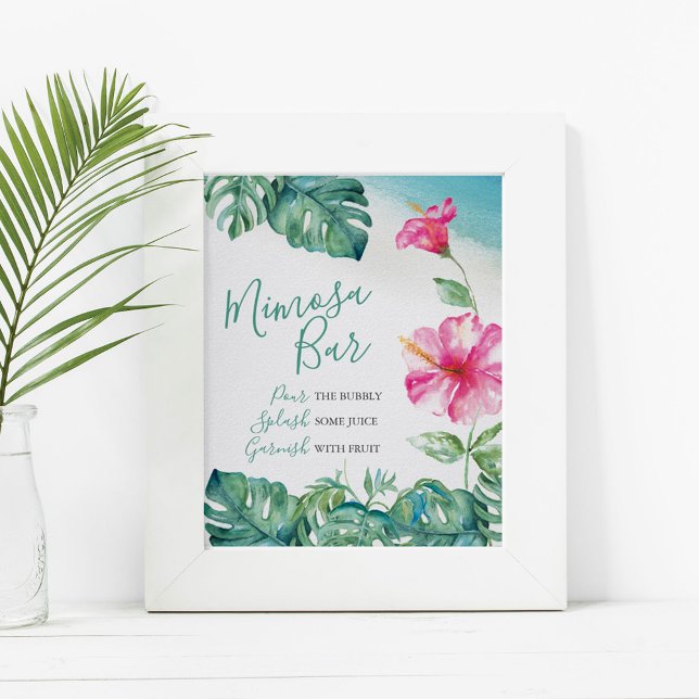 Tropisk Rosa Hibiscus Flower Mimosa Pub Watercolo Poster (Skapare uppladdad)