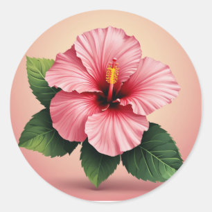 Tropisk Rosa Hibiscus Flower Runt Klistermärke