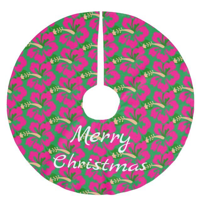 Tropisk Rosa Hibiscus Flower Thunder_Cove Julgransmatta Borstad Polyester (Framsidan)