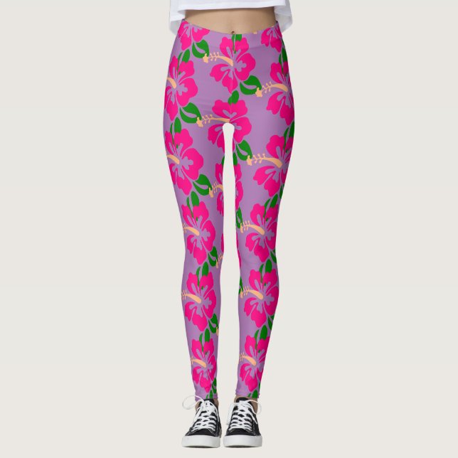 Tropisk Rosa Hibiscus Flower Thunder_Cove Leggings (Framsida)