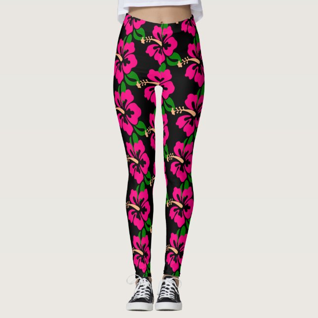 Tropisk Rosa Hibiscus Flower Thunder_Cove Leggings (Framsida)