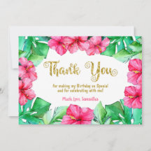 Tropisk Rosa Hibiscus Glitter Birthday Tack