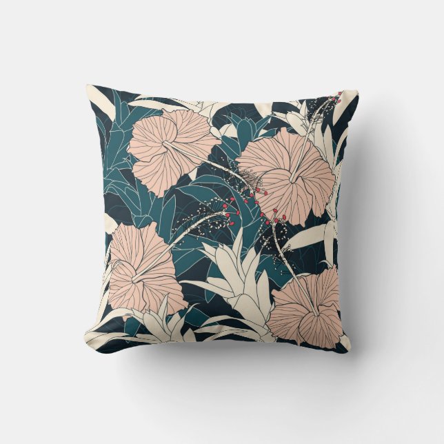 Tropisk rosa hibiscus, mörkens bakgrund kudde (Framsida)
