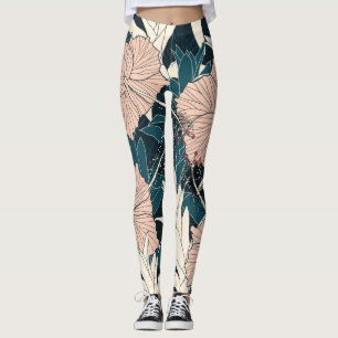 Tropisk rosa hibiscus, mörkens bakgrund leggings