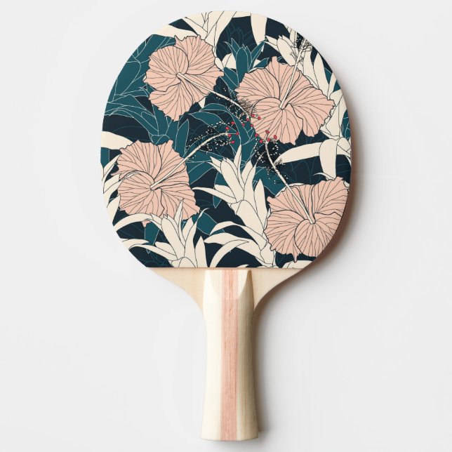 Tropisk rosa hibiscus, mörkens bakgrund pingisracket (Framsidan)
