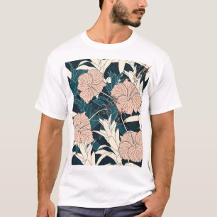 Tropisk rosa hibiscus, mörkens bakgrund t shirt