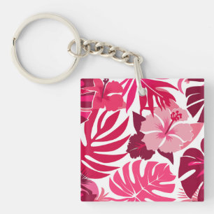 Tropisk Rosa Hibiscus och Monstera Löv Mönster