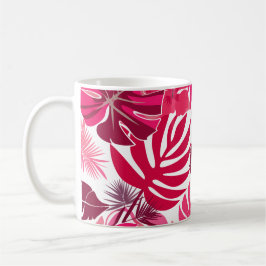 Tropisk Rosa Hibiscus och Monstera Löv Mönster Kaffemugg