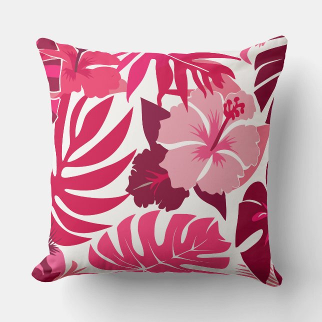 Tropisk Rosa Hibiscus och Monstera Löv Mönster Kudde (Framsida)