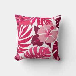 Tropisk Rosa Hibiscus och Monstera Löv Mönster Kudde