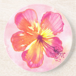 Tropisk Rosa Hibiscus på Abstrakt Vattenfärg Underlägg